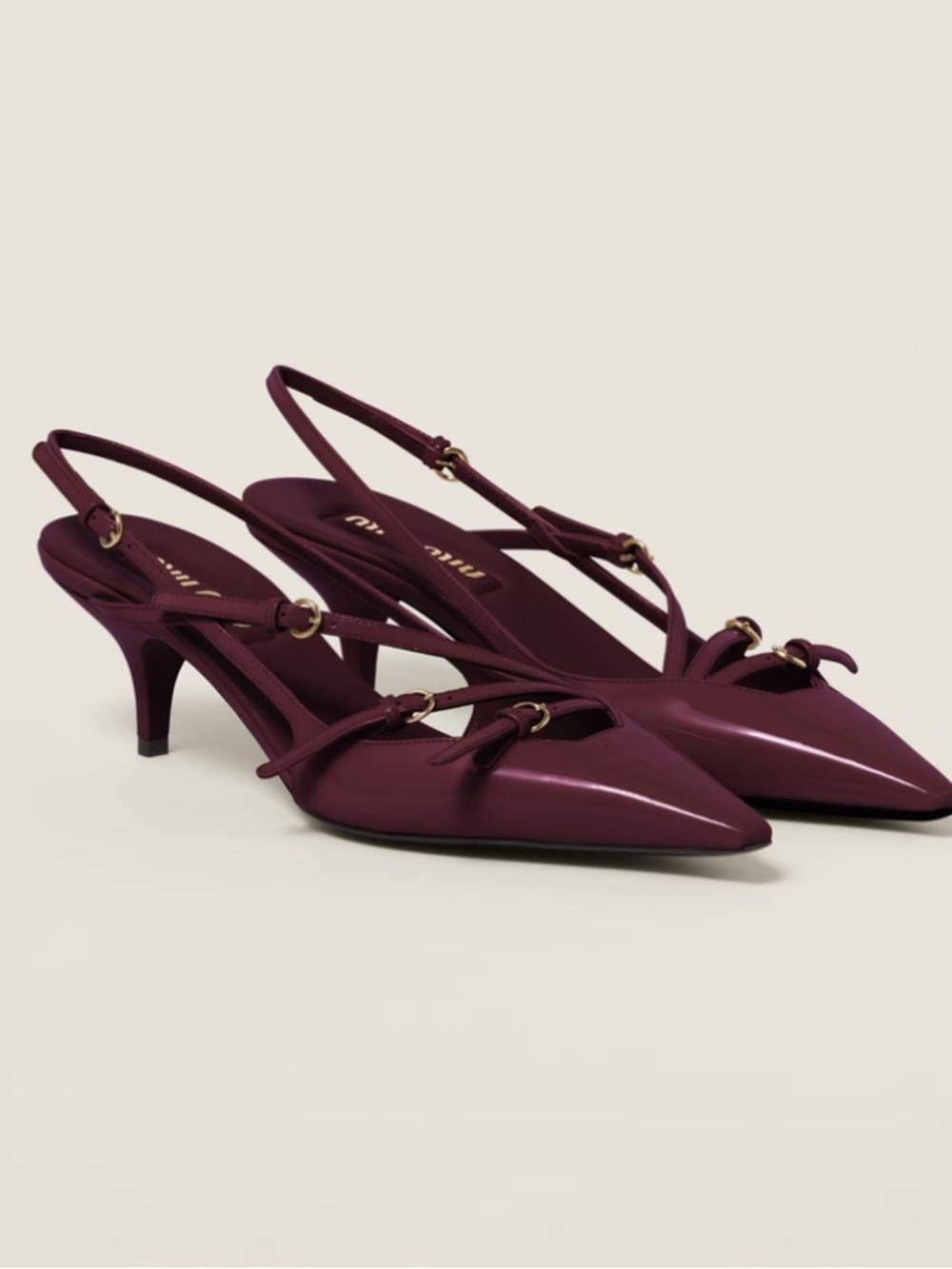 Miu Miu buckle embellished pointed toe slingback Heels in Burgundy not real